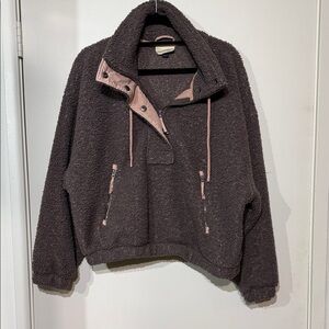 Universal Thread Brown Fleece Textured Pullover Zip Kangaroo Pocket Size Large